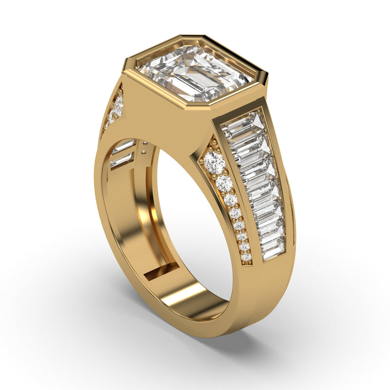 Men's Jewelry - Men's VVS Lab Diamond Emerald Cut Engagement Ring | Yellow Gold