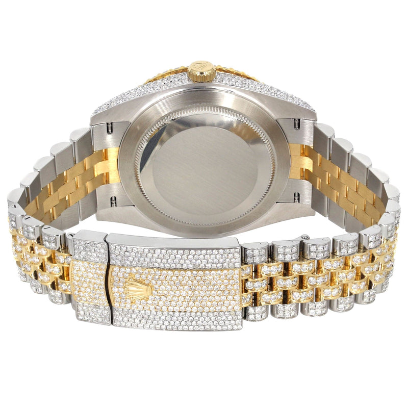 Diamond Iced Out Rolex Datejust 41 | 25 Carats Of Diamonds | Custom Dark Chocolate Roman Numeral Diamond Dial | Two Tone | Two Row | Jubilee Band