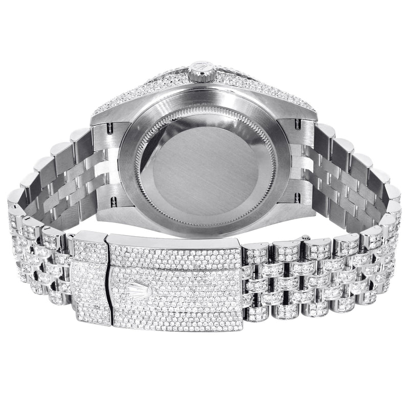 Womens Diamond Iced Out Rolex Datejust 41 | 25 Carats Of Diamonds | Custom Blue Roman Numeral Diamond Dial | Two Row | Jubilee Band