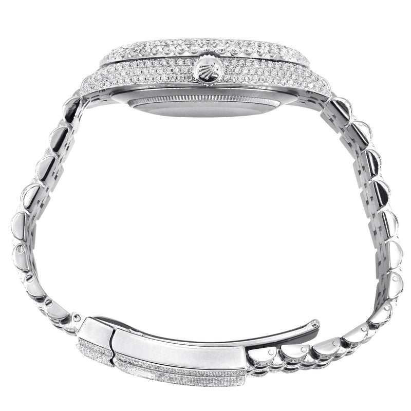 Womens Diamond Iced Out Rolex Datejust 41 | 25 Carats Of Diamonds | Custom Silver Diamond Dial | Two Row | Jubilee Band
