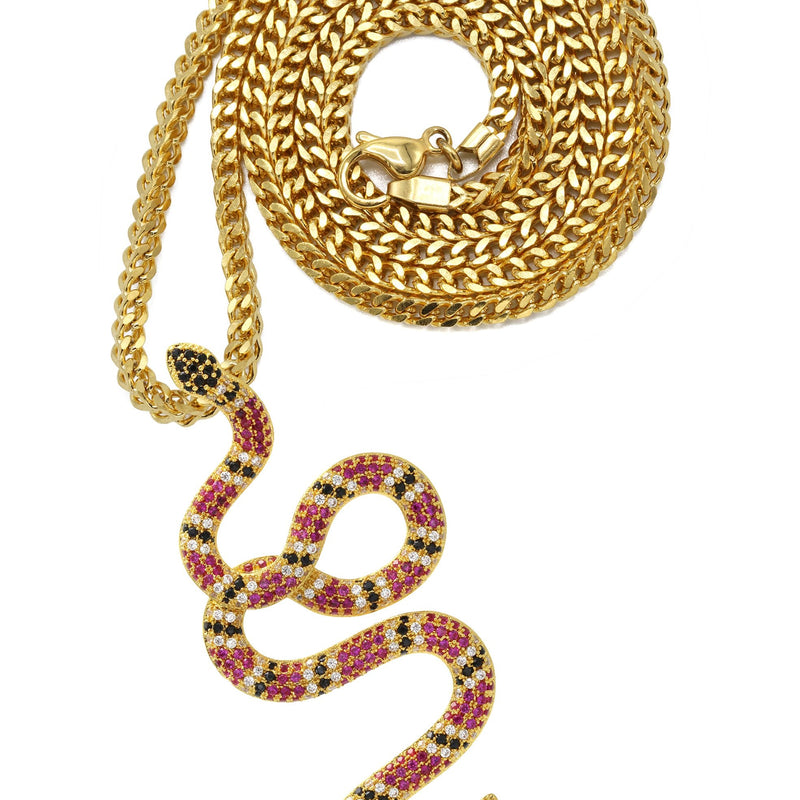 Gold Plated Franco Link Chain & Twisted Snake Pendant | Appx. 10 Grams