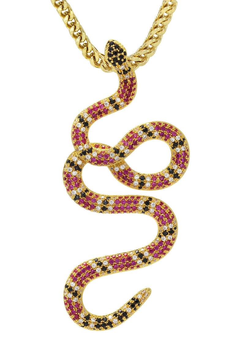 Gold Plated Franco Link Chain & Twisted Snake Pendant | Appx. 10 Grams