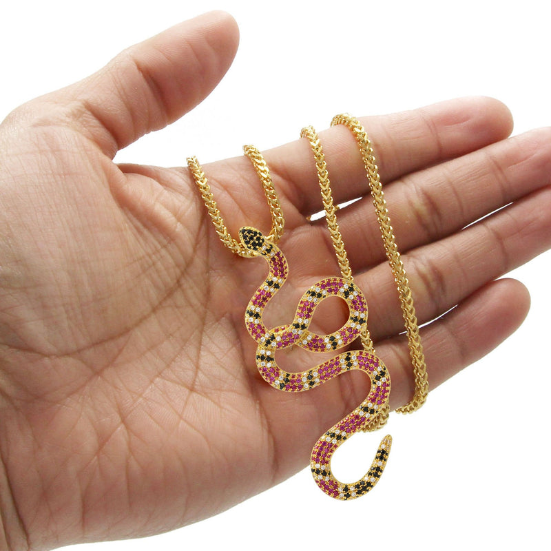 Gold Plated Franco Link Chain & Twisted Snake Pendant | Appx. 10 Grams