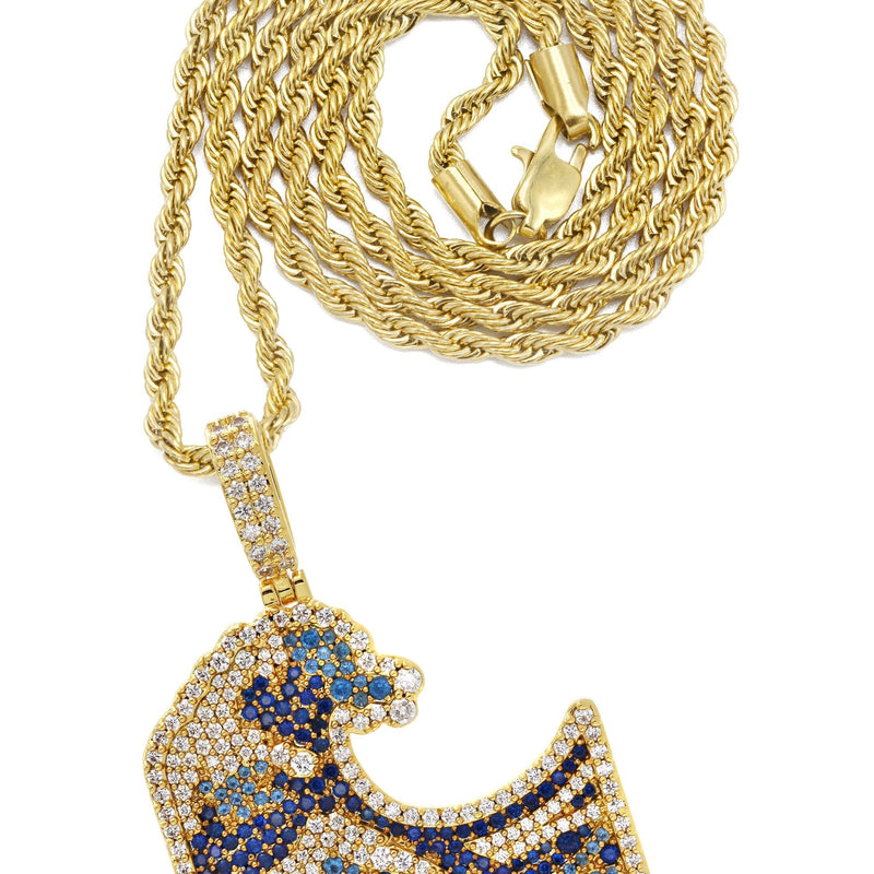 Gold Plated Rope Chain & Wave Pendant | Appx. 11 Grams