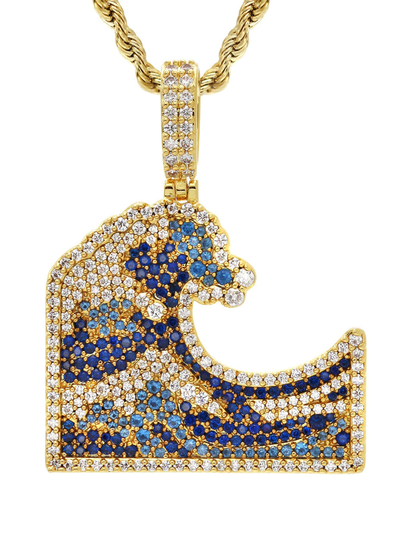 Gold Plated Rope Chain & Wave Pendant | Appx. 11 Grams