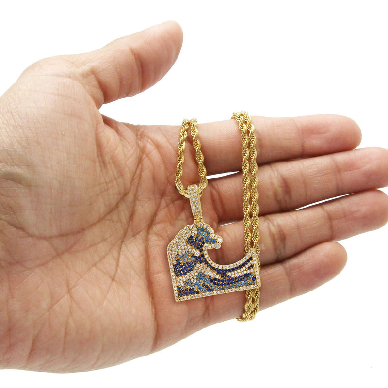 Gold Plated Rope Chain & Wave Pendant | Appx. 11 Grams