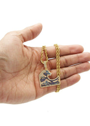 Gold Plated Rope Chain & Wave Pendant | Appx. 11 Grams