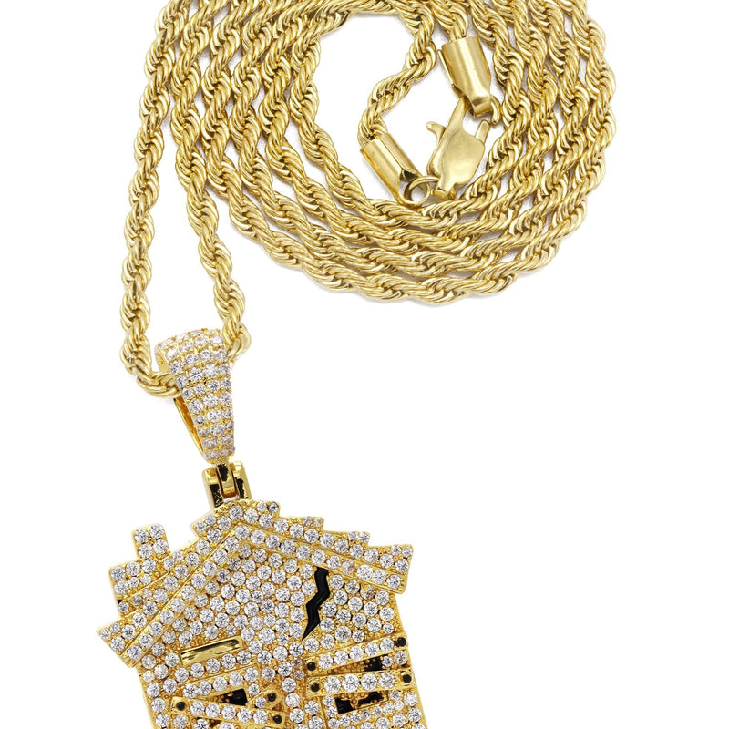 Gold Plated Rope Chain & House Pendant | Appx. 18.7 Grams