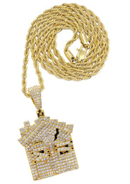 Gold Plated Rope Chain & House Pendant | Appx. 18.7 Grams