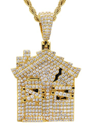 Gold Plated Rope Chain & House Pendant | Appx. 18.7 Grams