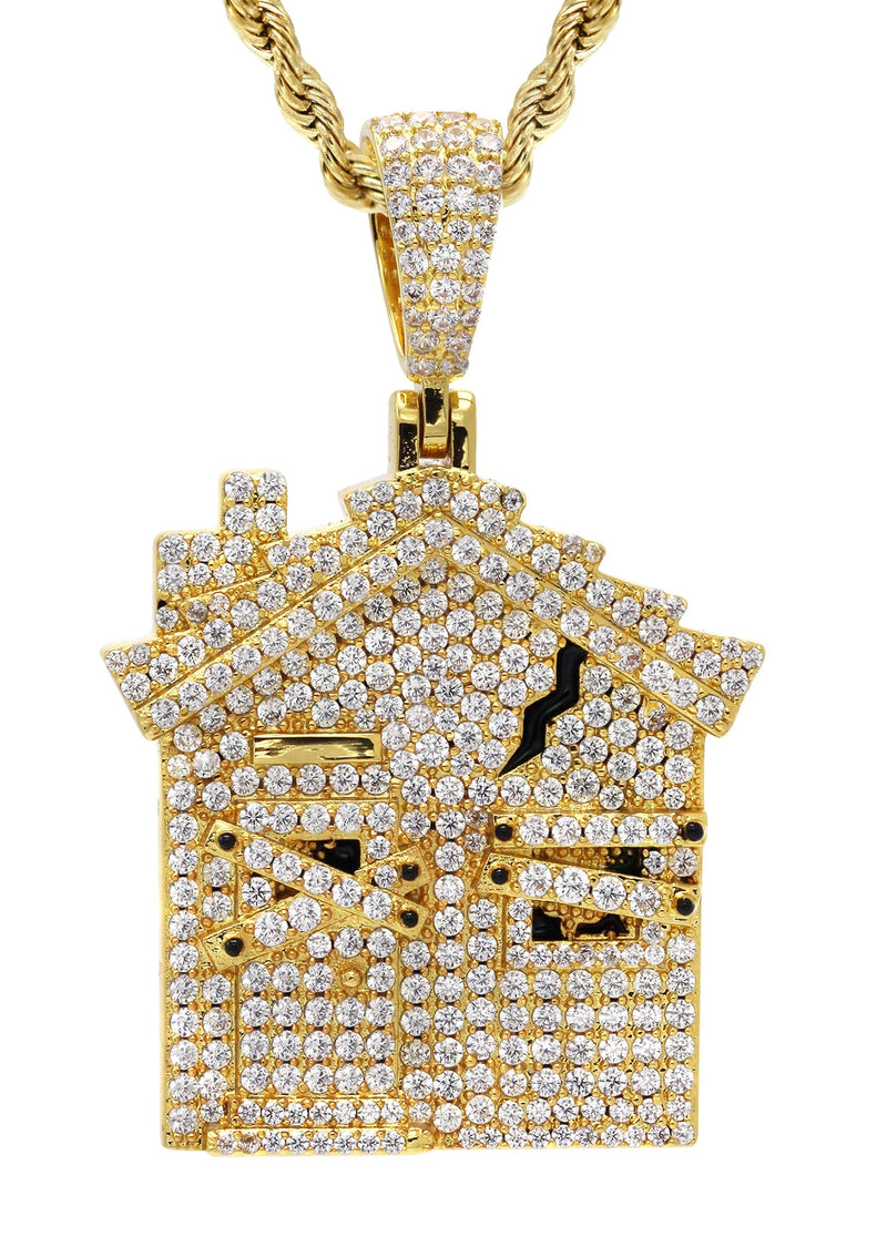 Gold Plated Rope Chain & House Pendant | Appx. 18.7 Grams