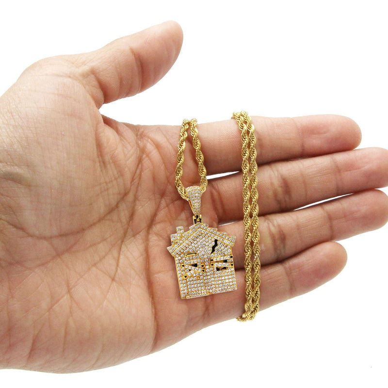 Gold Plated Rope Chain & House Pendant | Appx. 18.7 Grams
