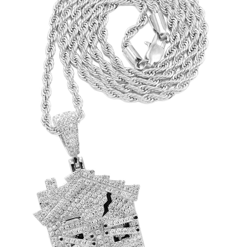 White Gold Plated Rope Chain & House Pendant | Appx. 20 Grams