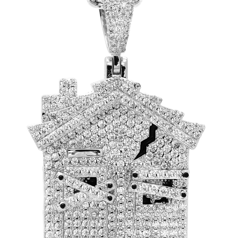 White Gold Plated Rope Chain & House Pendant | Appx. 20 Grams