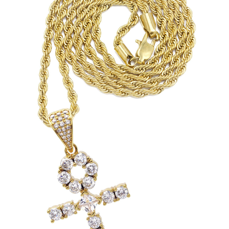 Gold Plated Rope Chain & Ankh Pendant | Appx. 10 Grams