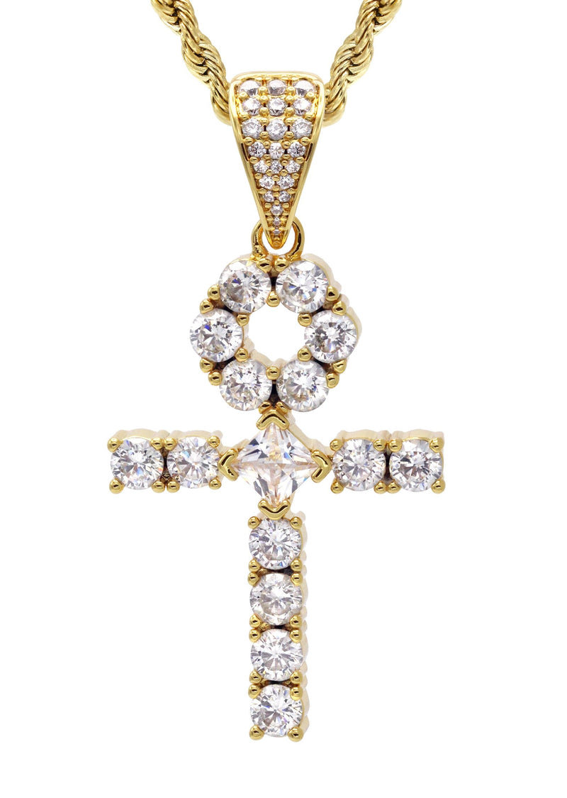 Gold Plated Rope Chain & Ankh Pendant | Appx. 10 Grams
