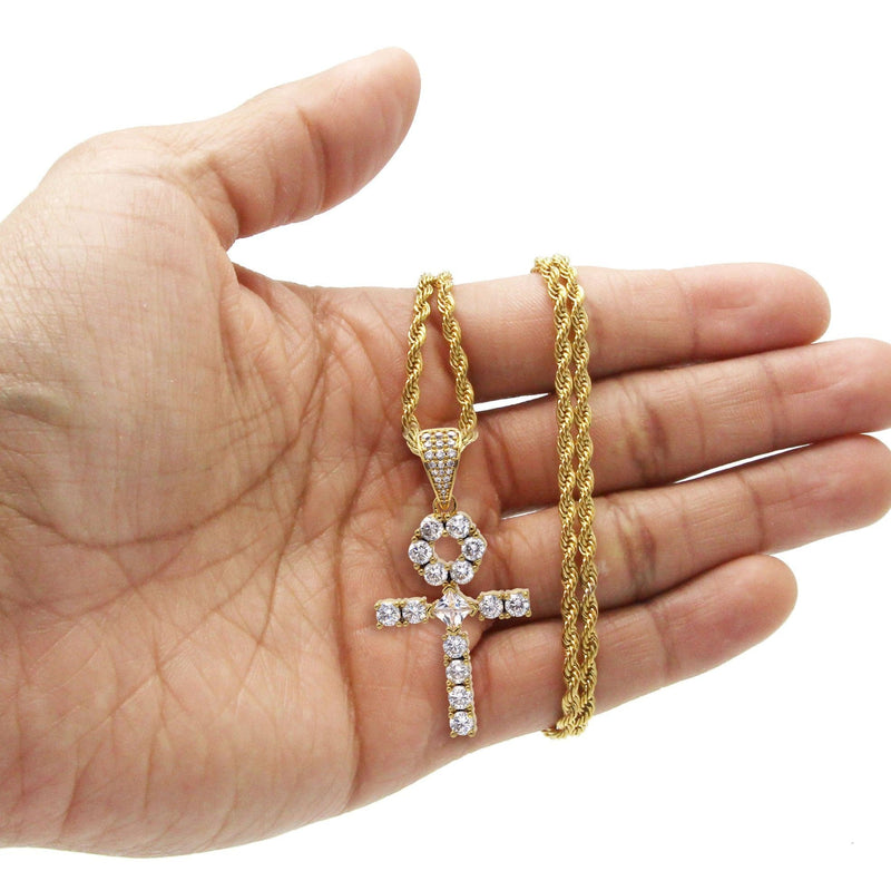 Gold Plated Rope Chain & Ankh Pendant | Appx. 10 Grams