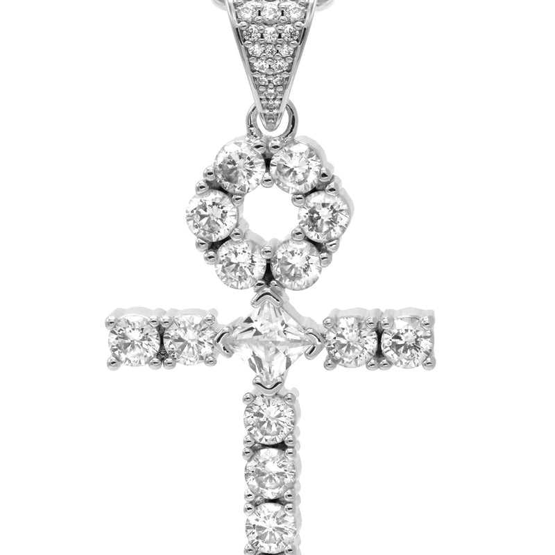 White Gold Plated Rope Chain & Ankh Pendant | Appx. 10 Grams