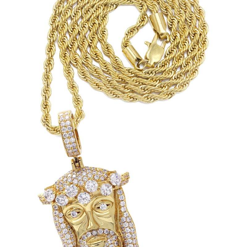 Gold Plated Rope Chain & Jesus Head Pendant | Appx. 26.7 Grams