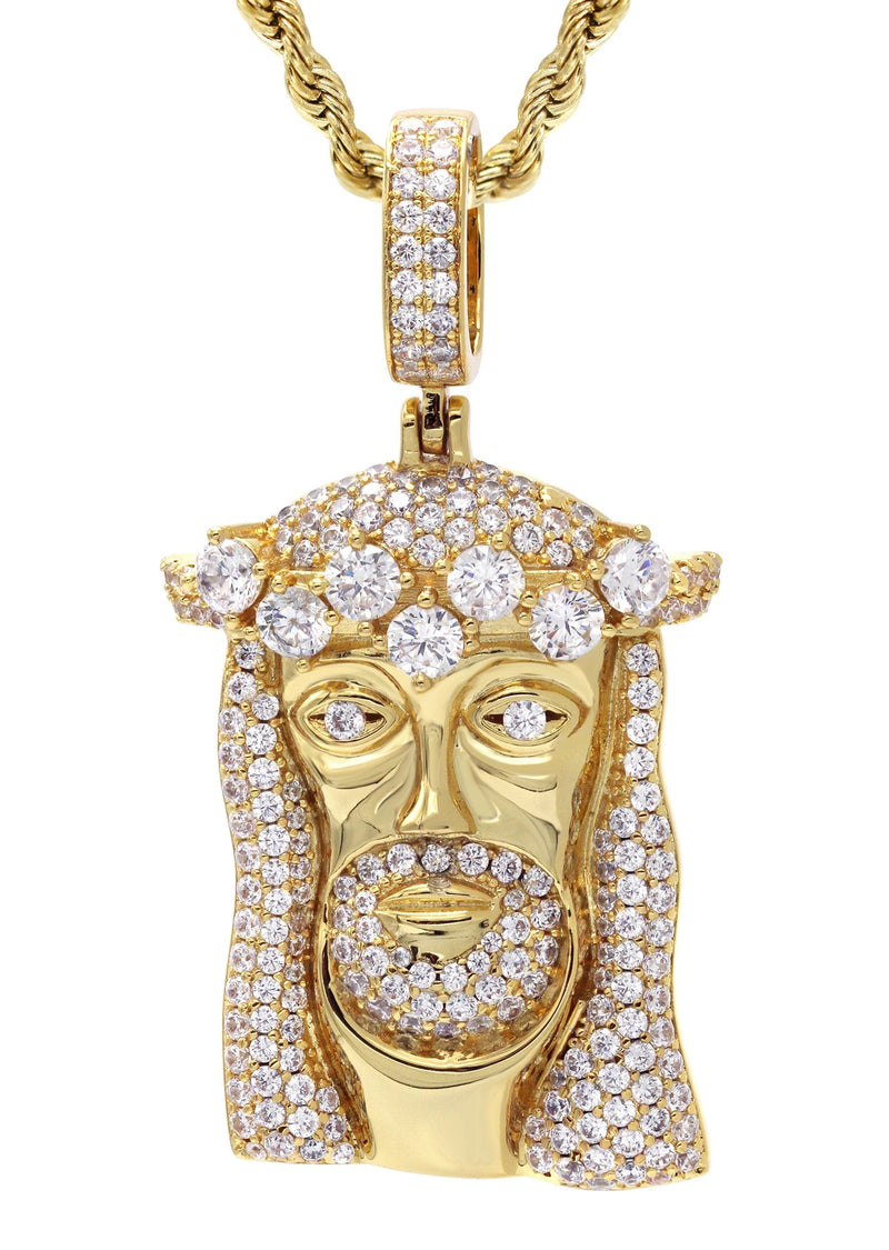 Gold Plated Rope Chain & Jesus Head Pendant | Appx. 26.7 Grams