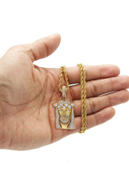 Gold Plated Rope Chain & Jesus Head Pendant | Appx. 26.7 Grams