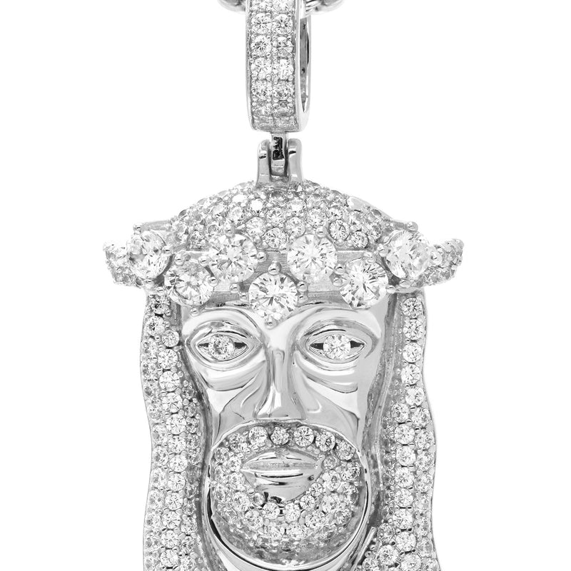 White Gold Plated Rope Chain & Jesus Head Pendant | Appx. 26.7 Grams