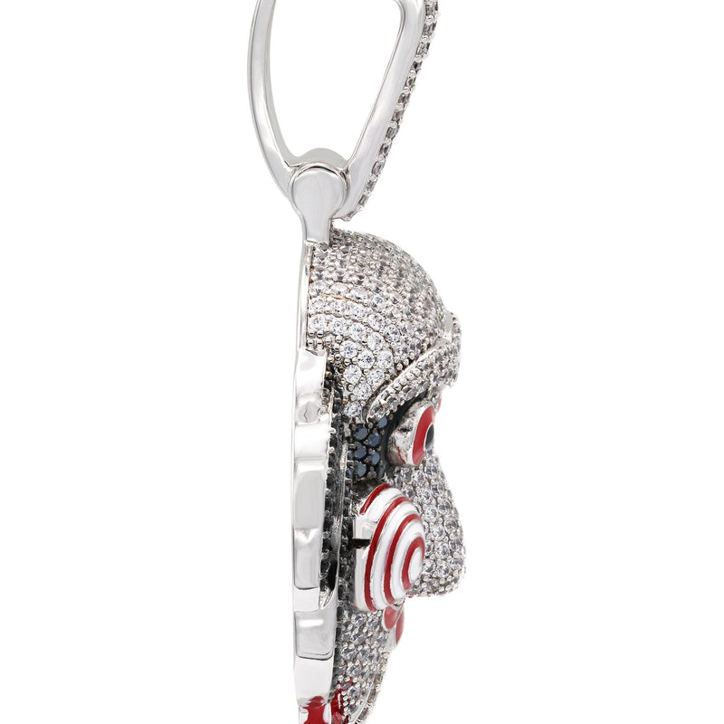 White Gold Plated Cuban Link Chain & Jigsaw Pendant | Appx. 25 Grams
