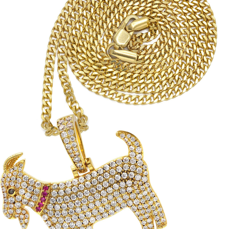 Gold Plated Cuban Link Chain & Goat Pendant | Appx. 14.5 Grams