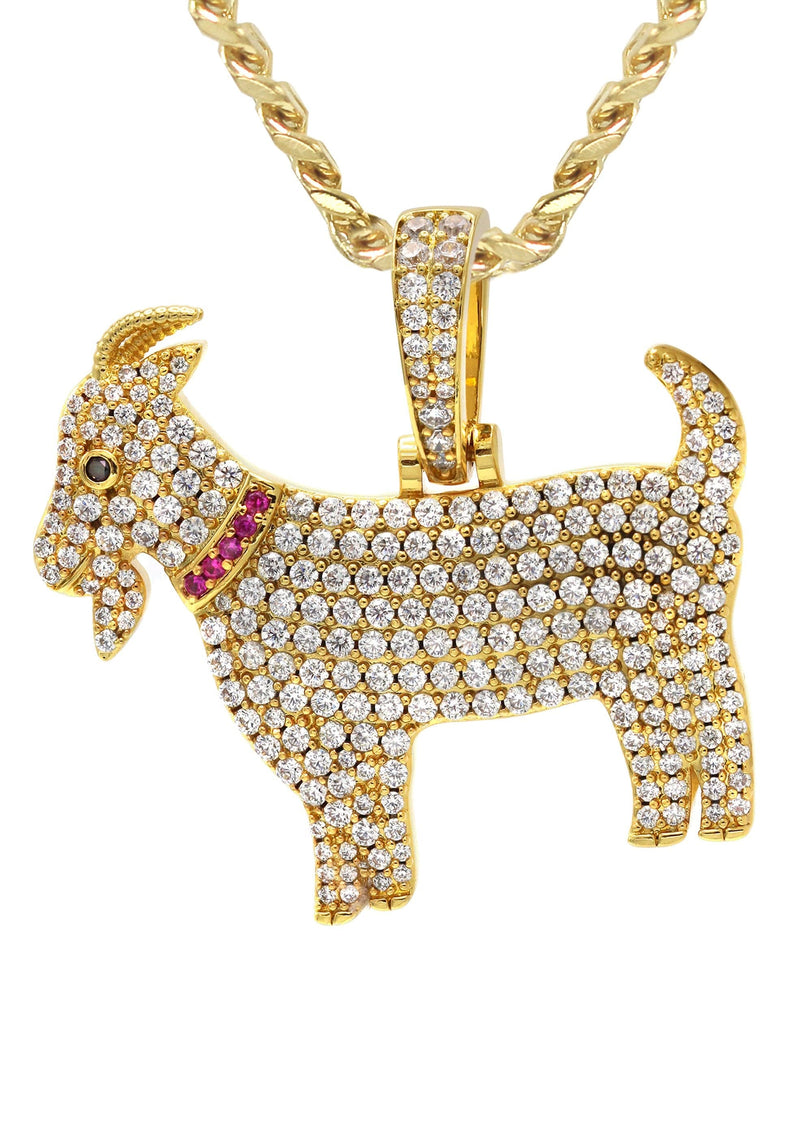 Gold Plated Cuban Link Chain & Goat Pendant | Appx. 14.5 Grams