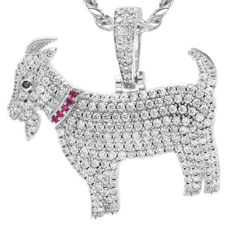 White Gold Plated Cuban Link Chain & Goat Pendant | Appx. 14.5 Grams