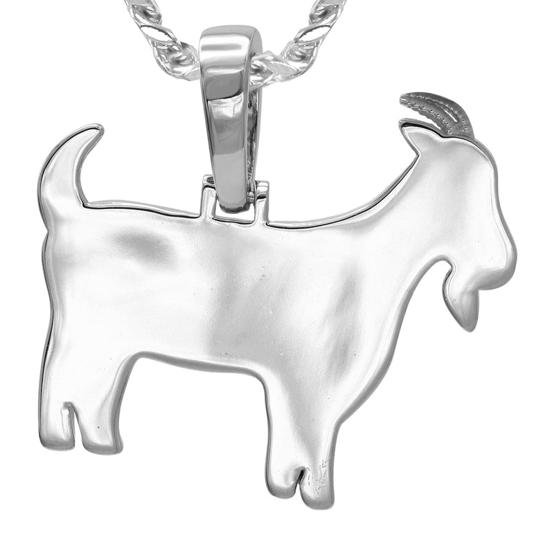 White Gold Plated Cuban Link Chain & Goat Pendant | Appx. 14.5 Grams