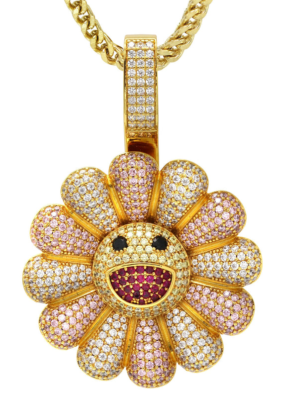 Gold Plated Franco Link Chain & Murakami Spinner Pendant | Appx. 30.8 Grams