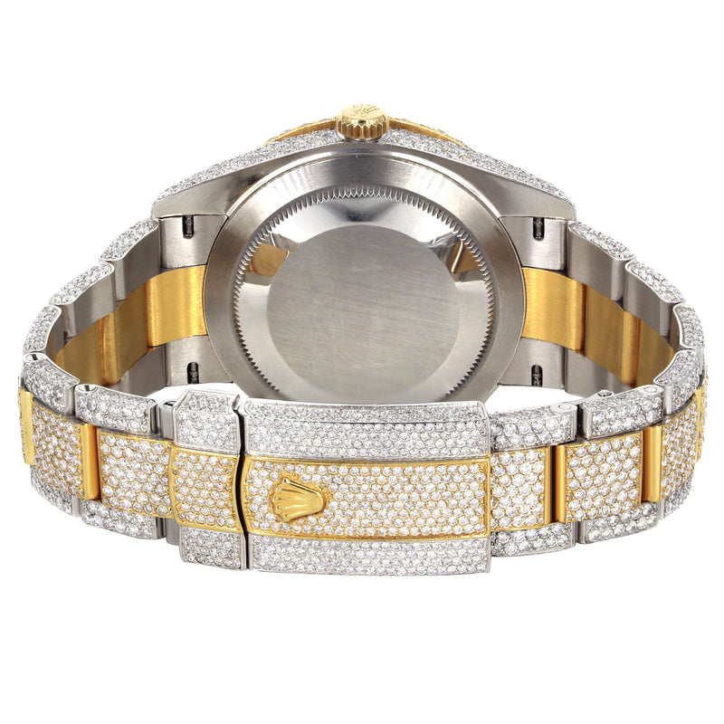 Womens Diamond Iced Out Rolex Datejust 41 | 25 Carats Of Diamonds | Purple Roman Numeral Dial | Two Tone | Two Row | Oyster Band