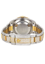 Womens Diamond Iced Out Rolex Datejust 41 | 25 Carats Of Diamonds | Purple Roman Numeral Dial | Two Tone | Two Row | Oyster Band