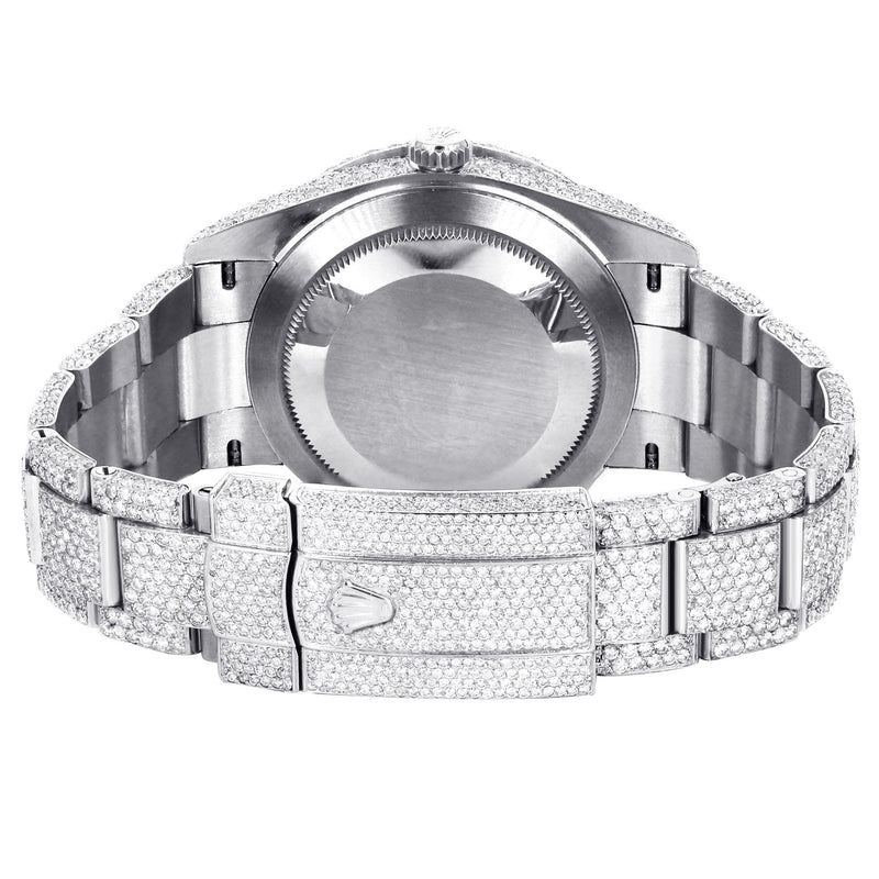 Womens Diamond Iced Out Rolex Datejust 41 | 25 Carats Of Diamonds | Custom Red Arabic Numeral Diamond Dial | Two Row | Oyster Band