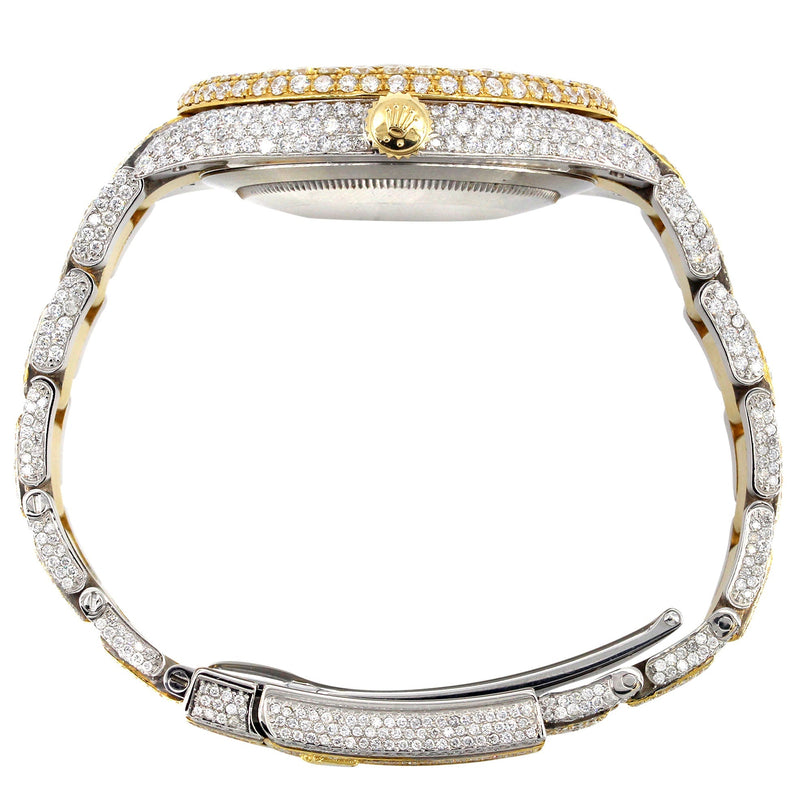 Womens Diamond Iced Out Rolex Datejust 41 | 25 Carats Of Diamonds | Custom Gold Arabic Numeral Diamond Dial | Two Tone | Two Row | Oyster Band