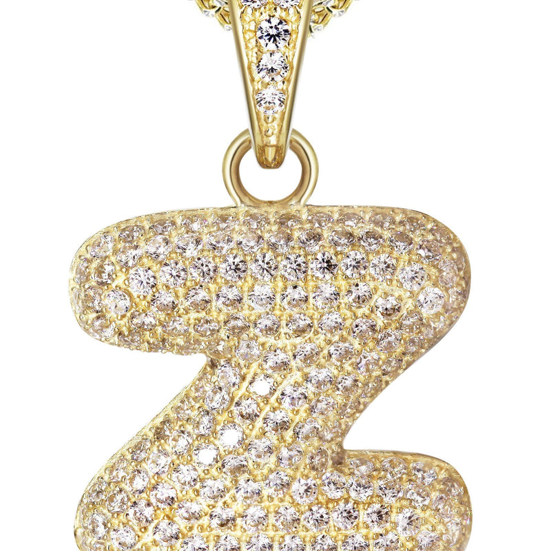 10K Yellow Gold Bubble Letter "Z" CZ Necklace | Appx. 15 Grams