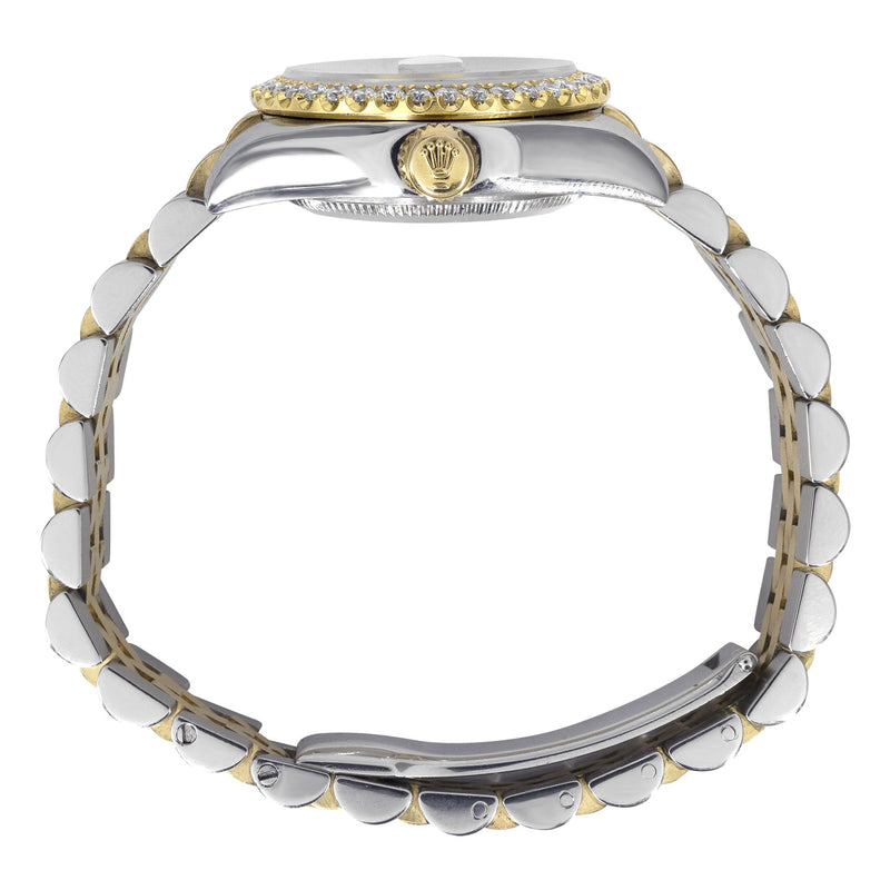 Womens Diamond Gold Hidden Clasp Rolex Watch | 1 Carat Bezel | 26Mm | Chocolate Dial | Jubilee Band | Model 179173