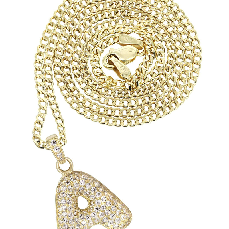 10K Yellow Gold Bubble Letter "A" CZ Necklace | Appx. 4.3 Grams