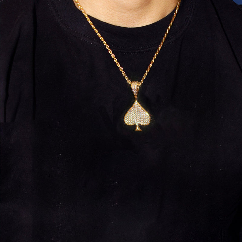 Mens Gold Plated Franco Chain & Ace of Spades Pendant | Appx. 15.9 Grams
