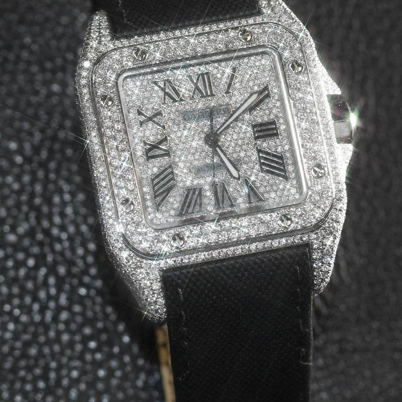Diamond Cartier Santos 100 | Diamond Roman Dial | Diamond Case | Stainless Steel