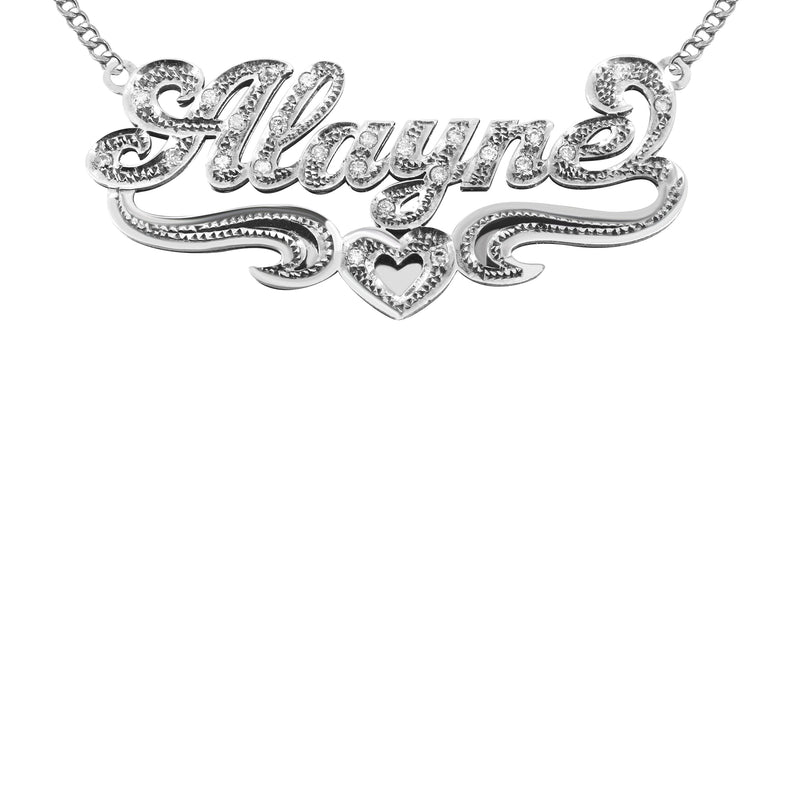 14K White Gold with Diamonds Name Plate Necklace | Style #11
