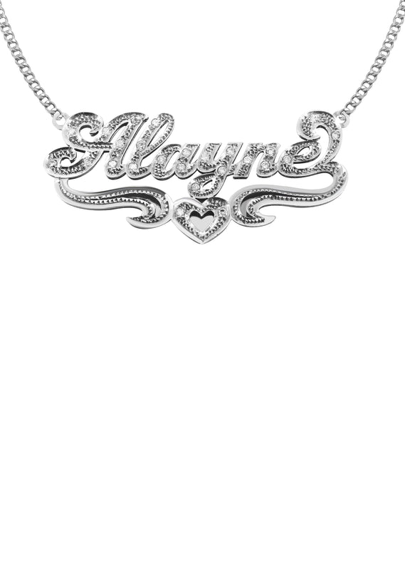 14K White Gold with Diamonds Name Plate Necklace | Style #11