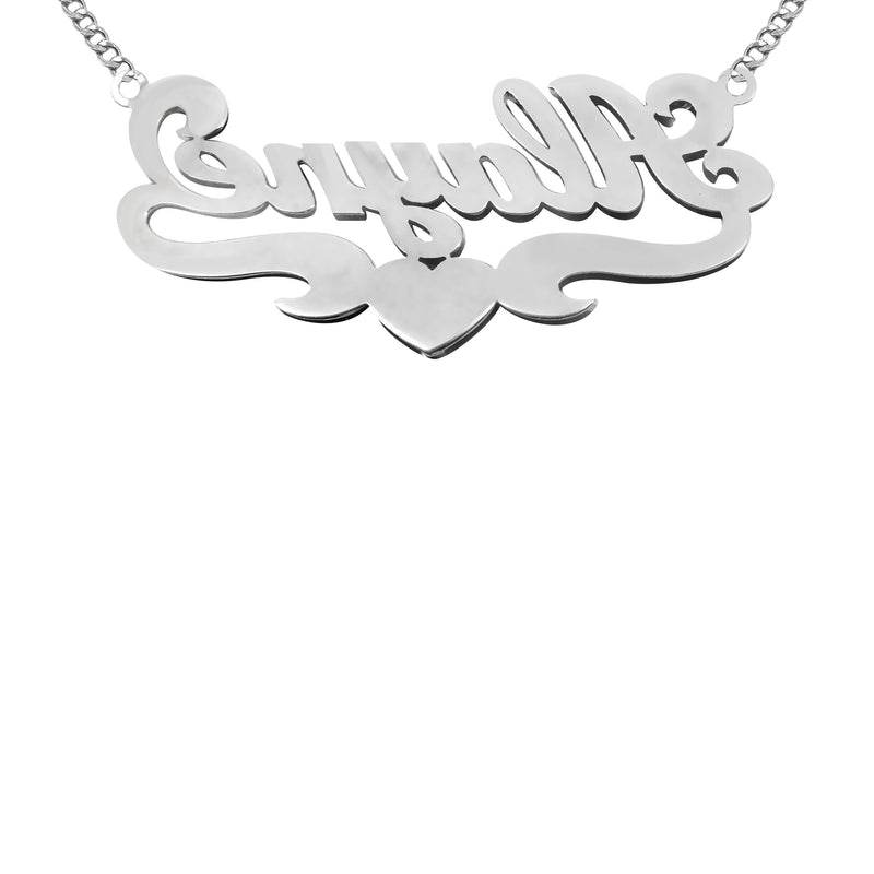 14K White Gold with Diamonds Name Plate Necklace | Style #11