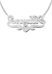 14K White Gold with Diamonds Name Plate Necklace | Style #11