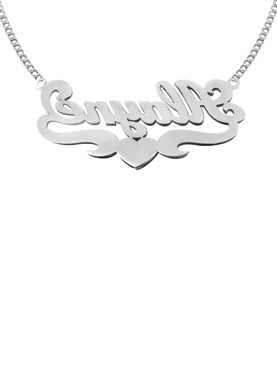 14K White Gold with Diamonds Name Plate Necklace | Style #11