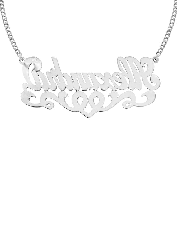 14K White Gold  Full Diamond Name Plate Necklace | Style #25