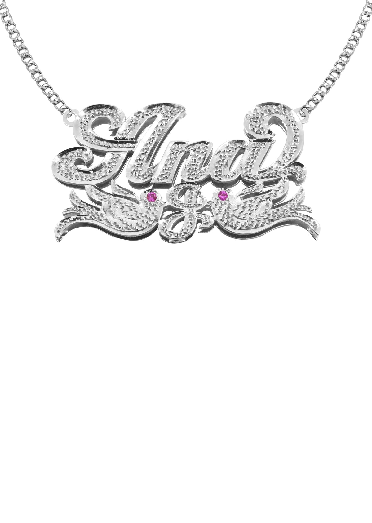 14K White Gold Diamond Cut Name Plate Necklace | Style #37