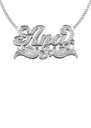 14K White Gold Diamond Cut Name Plate Necklace | Style #37