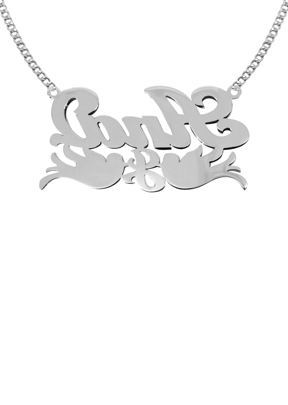 14K White Gold Diamond Cut Name Plate Necklace | Style #37